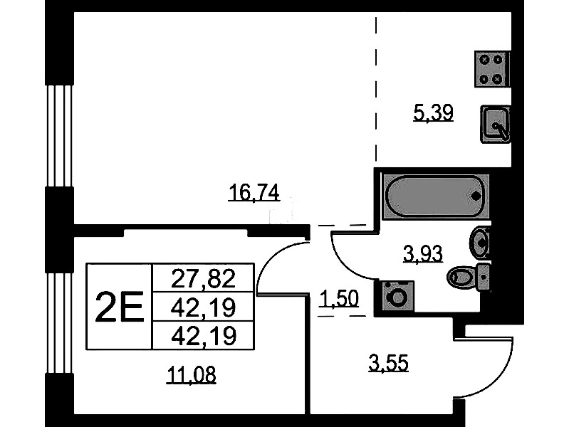 1-комнатная квартира 42.19 м², 1/9 эт., ЖК «Квартал Лаголово»